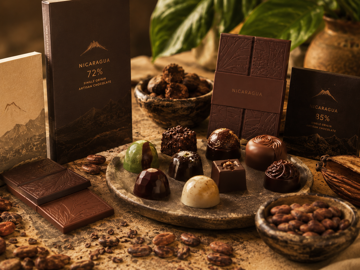 Colección premium de chocolates artesanales Momotombo